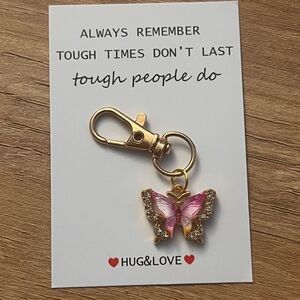 Pink and Gold Butterfly Keychain